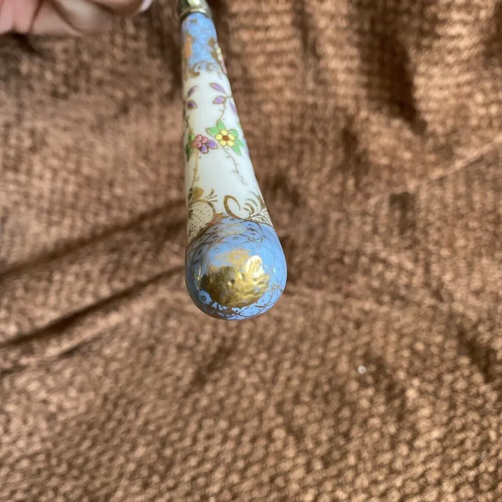 Sheffield England Hand Painted Floraine Porcelain Handle Cheese Knife Gold Blue